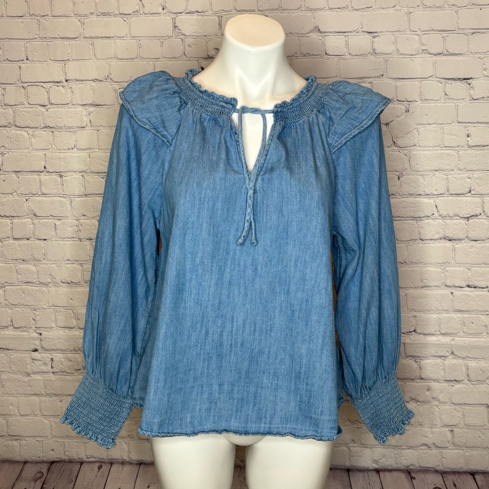 Old Navy Denim Babydoll Prairie Style Shirt with Ruffles Size M